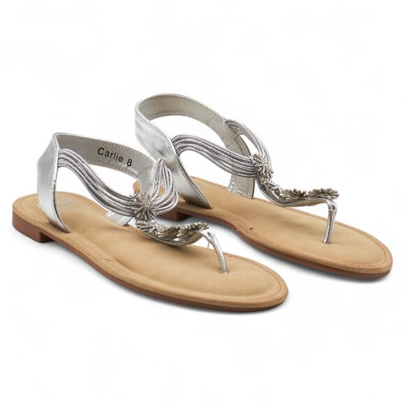 G.C. SHOES Womens Silver Padded Scalloped Rhinestone Carlie Round Toe Slip on Th - Picture 1 of 8